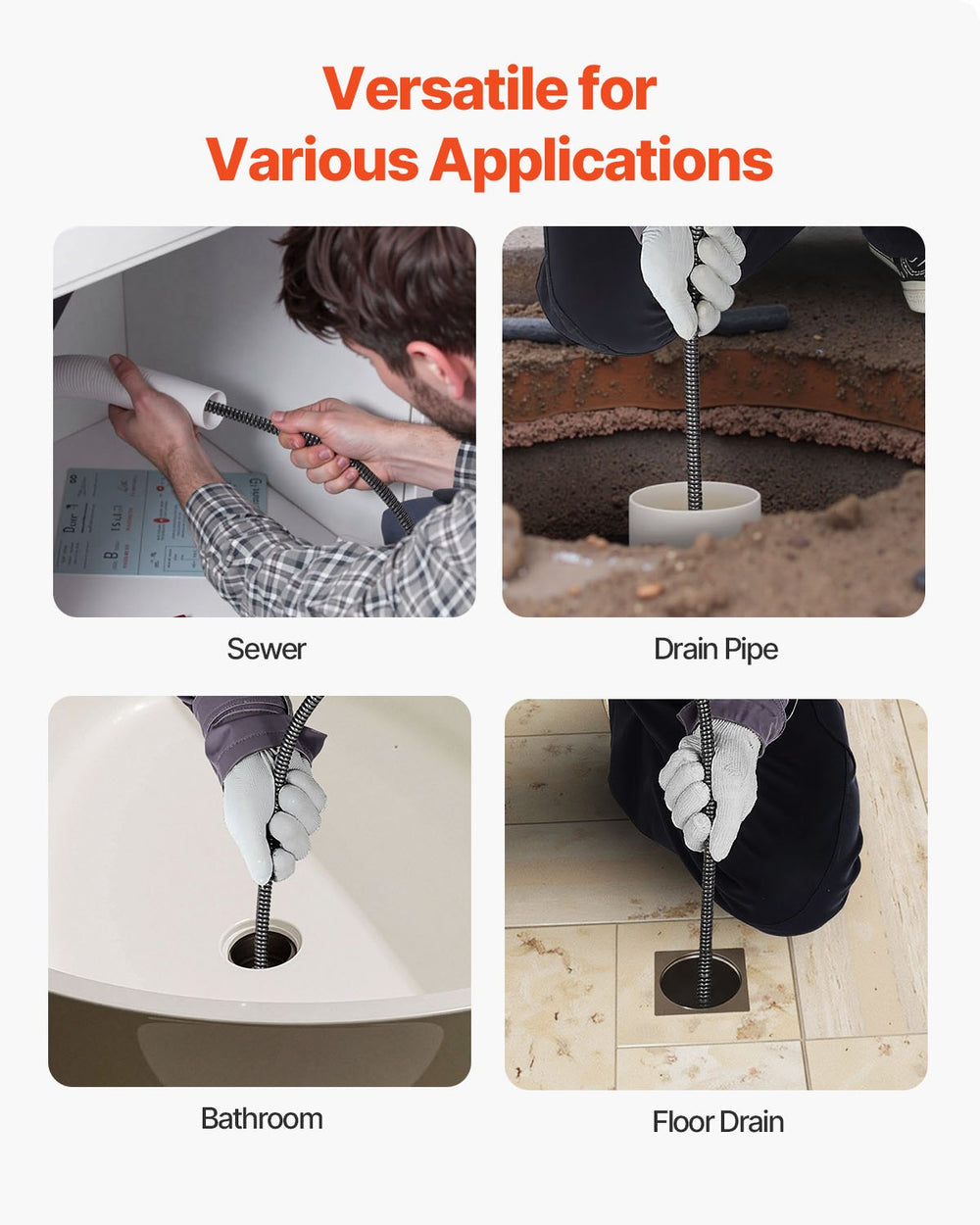 VEVOR Drain Cleaner Machine Electric Drain Auger 3048 x 1.3 cm Auto Feed