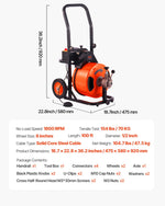 VEVOR Drain Cleaner Machine Electric Drain Auger 3048 x 1.3 cm Auto Feed