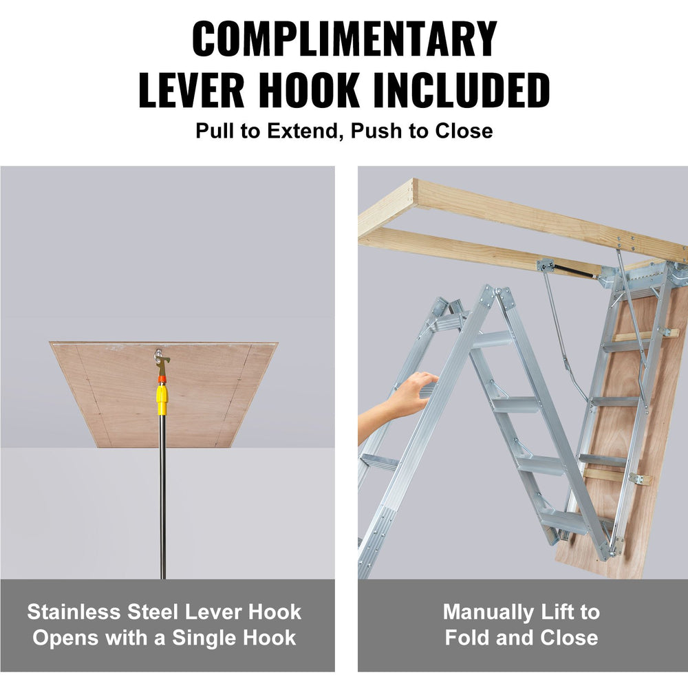 VEVOR Attic Ladder Foldable, 158.8 kg Capacity, 57.15 cm x 160 cm, Multi-Purpose Aluminium Extension, Lightweight and Portable, Fits 2.9m-3.7m Ceiling Heights, Convenient Access to Your Attic Standard