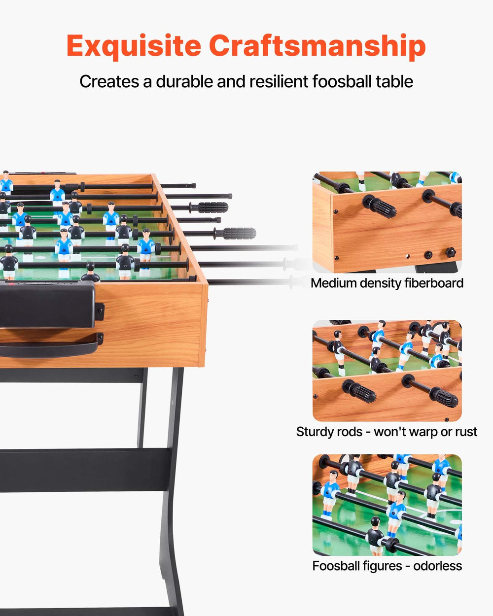 VEVOR Folding Foosball Table, 106 cm Standard Size Table, Indoor Full Size Foosball Tables for Home, Family, and Game Room, Durable Soccer Set, Includes 2 Balls