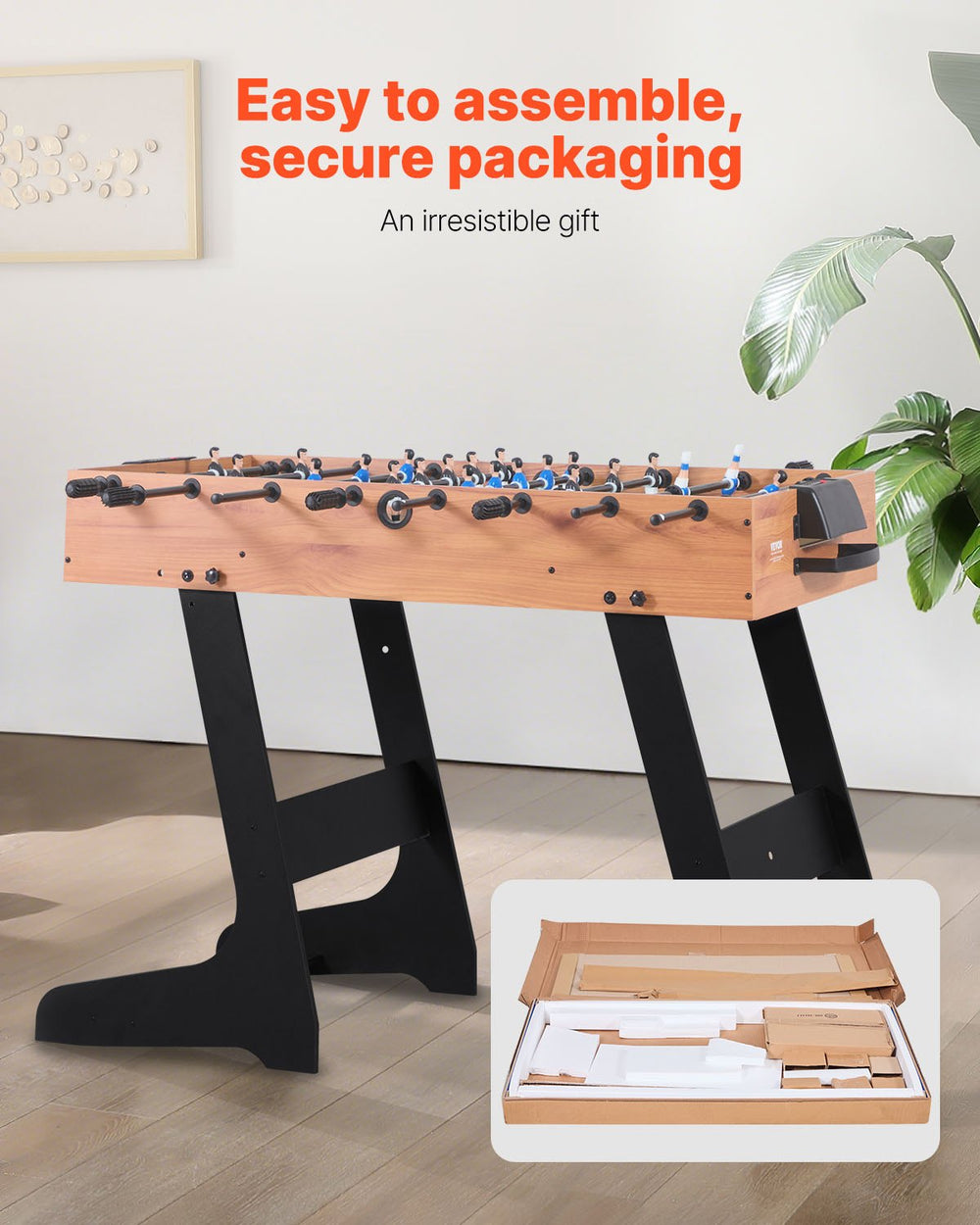 VEVOR Folding Foosball Table, 106 cm Standard Size Table, Indoor Full Size Foosball Tables for Home, Family, and Game Room, Durable Soccer Set, Includes 2 Balls