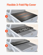 VEVOR Tri-Fold Truck Bed Tonneau Cover, Compatible with 2016-2023 Toyota Tacoma, 5' (60.5") Bed, Only Fit 5.0' x 4.6' (60.5" x 55.0") Inside Bed, 400 lbs Load Capacity, LED Light, Quick Folding, Black