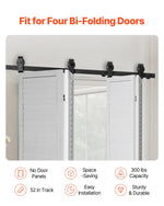 VEVOR Bi-Folding Sliding Barn Door Hardware Track Kit, 52" Top Mount Track Kit, Slide Smoothly & Quietly, Heavy Duty, Easy to Install, Suitable for Four 12" Closet Pantry Laundry Doors (Not Included)