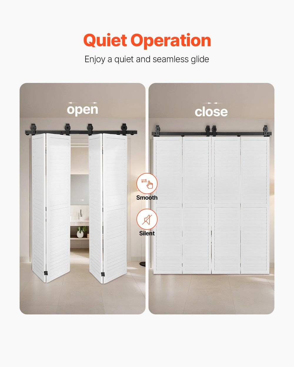 VEVOR Bi-Folding Sliding Barn Door Hardware Track Kit, 52" Top Mount Track Kit, Slide Smoothly & Quietly, Heavy Duty, Easy to Install, Suitable for Four 12" Closet Pantry Laundry Doors (Not Included)