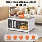VEVOR 31.5" Farmhouse Coffee Table, Square Coffee Table with Open Storage Compartment, Wooden Rustic Cocktail Table for Living Room, Bedroom, Apartment, Studio, Gray & White