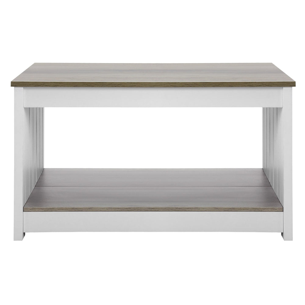 VEVOR 31.5" Farmhouse Coffee Table, Square Coffee Table with Open Storage Compartment, Wooden Rustic Cocktail Table for Living Room, Bedroom, Apartment, Studio, Gray & White