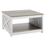 VEVOR 31.5" Farmhouse Coffee Table, Square Coffee Table with Open Storage Compartment, Wooden Rustic Cocktail Table for Living Room, Bedroom, Apartment, Studio, Gray & White