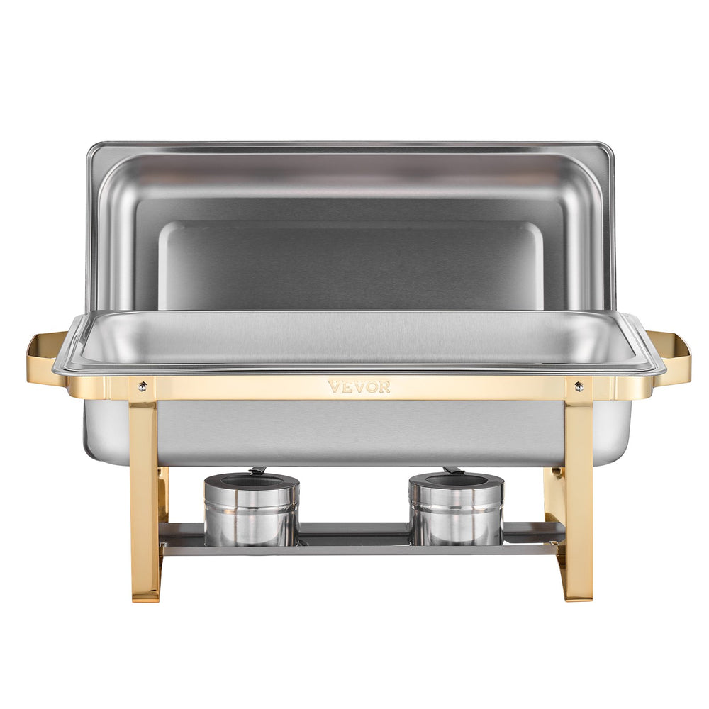 VEVOR Chafing Dish Buffet Set, 8 Qt 4 Pack, Stainless Steel Chafer with 2 Full Size and 4 Half Size Pans, Rectangle Catering Warmer Server with Lid Water Pan Stand, for Weddings Parties Banquets, Gold