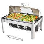 VEVOR Rectangle Roll Top Chafing Dish with 8.5L Pan Visual Glass Lid Fuel Holder