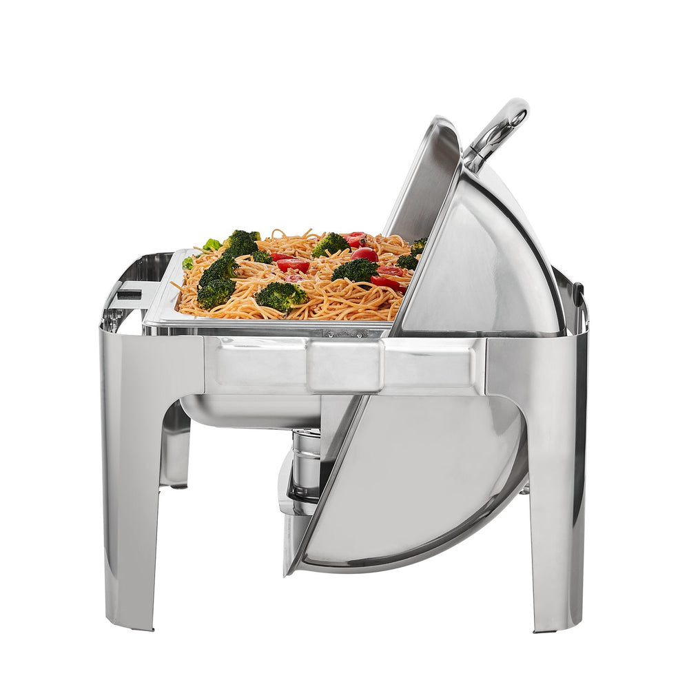 VEVOR Rectangle Roll Top Chafing Dish with 8.5L Pan Visual Glass Lid Fuel Holder