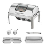 VEVOR Rectangle Roll Top Chafing Dish with 8.5L Pan Visual Glass Lid Fuel Holder