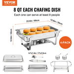 VEVOR 4-Pack Rectangle Chafing Dish Set with Full-Size 7.6L Pan Frame Fuel Holder