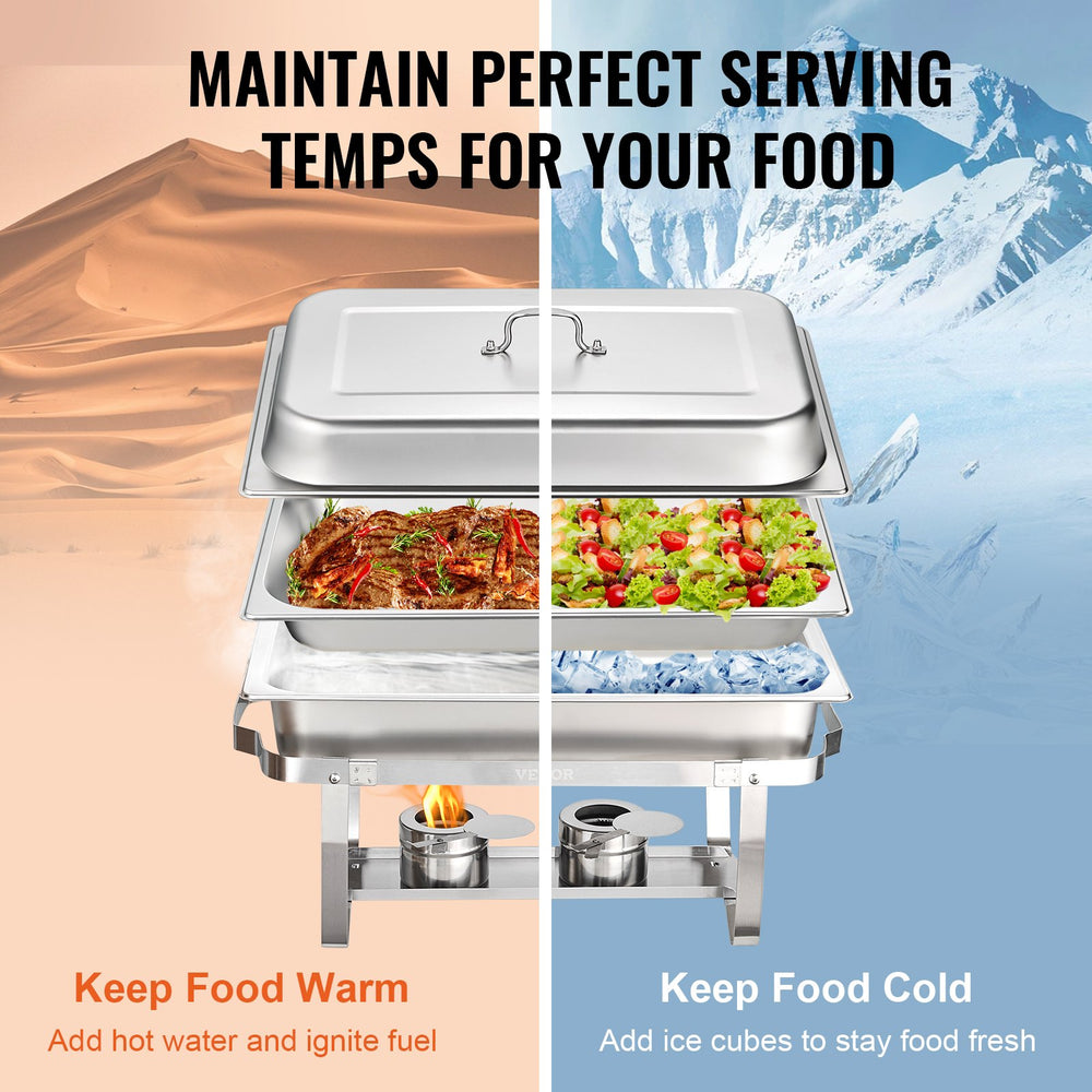 VEVOR 4-Pack Rectangle Chafing Dish Set with Full-Size 7.6L Pan Frame Fuel Holder