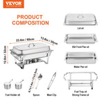 VEVOR 4-Pack Rectangle Chafing Dish Set with Full-Size 7.6L Pan Frame Fuel Holder