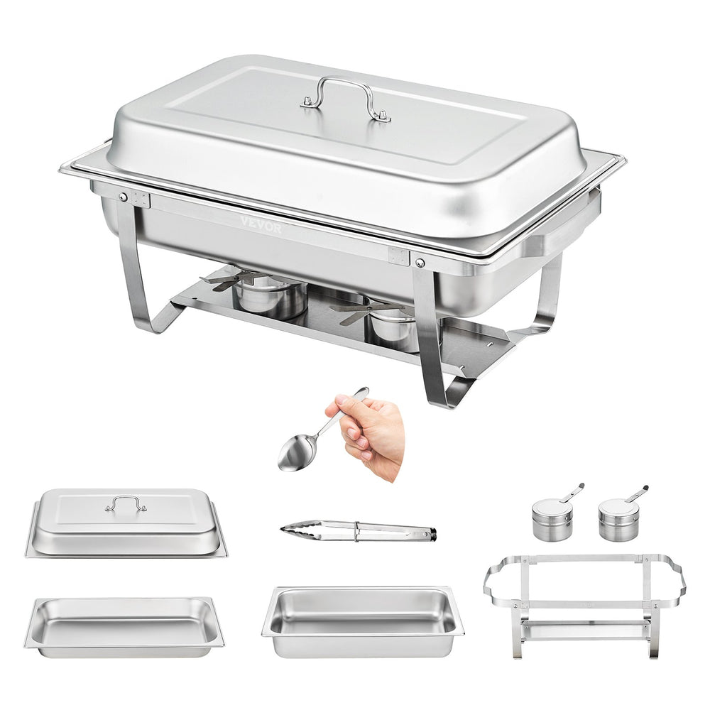 VEVOR 4-Pack Rectangle Chafing Dish Set with Full-Size 7.6L Pan Frame Fuel Holder