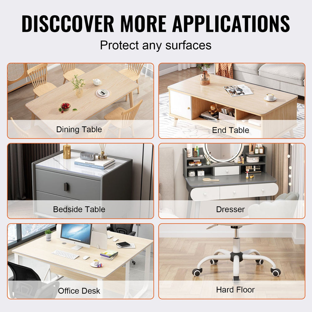 VEVOR Clear Table Cover Protector, 36" x 72" Table Cover, 1.5 mm Thick PVC Plastic Tablecloth, Waterproof Desktop Protector for Writing Desk, Coffee Table, Dining Room Table