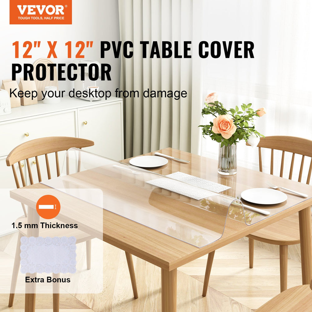VEVOR Clear Table Cover Protector, 12" x12"/305 x 305 mm Table Cover, 1.5 mm Thick PVC Plastic Tablecloth, Waterproof Desktop Protector for Writing Desk, Coffee Table, Dining Room Table