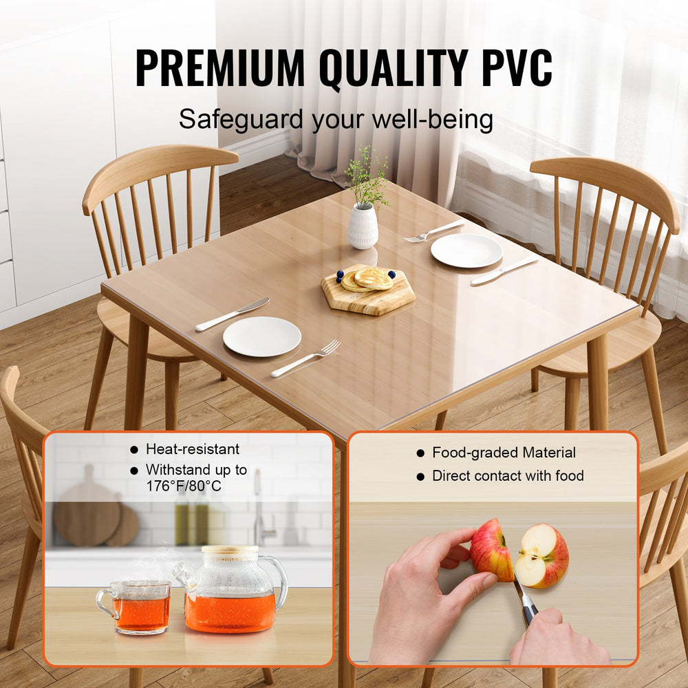 VEVOR Clear Table Cover Protector, 12" x12"/305 x 305 mm Table Cover, 1.5 mm Thick PVC Plastic Tablecloth, Waterproof Desktop Protector for Writing Desk, Coffee Table, Dining Room Table