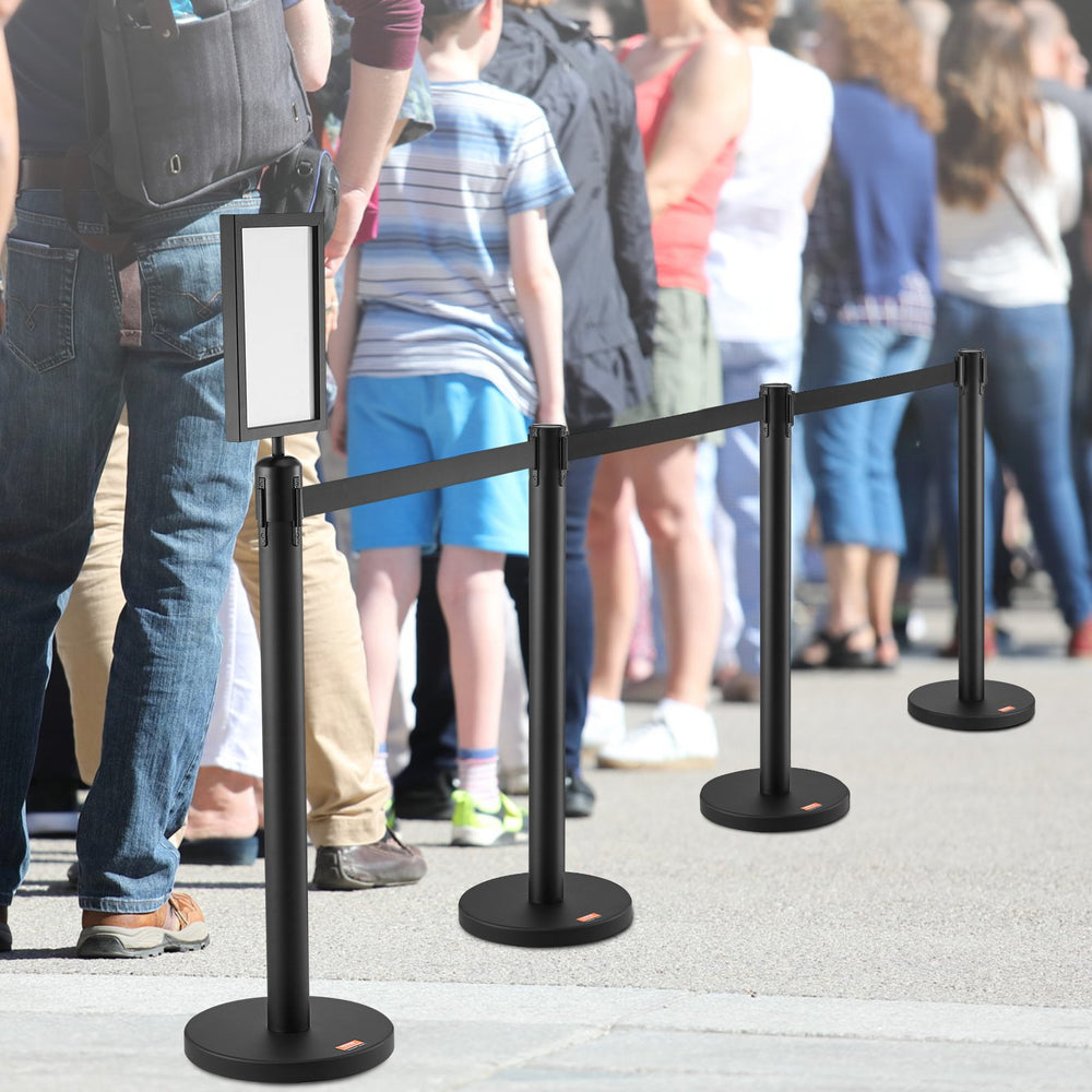 VEVOR Crowd Control Stanchions, 6-Pack Crowd Control Barriers, Carbon Steel Baking Painted Stanchion Queue Post with Sign Holder & 3PCS 6.5FT Retractable Belt, Belt Barrier Line Divider, Easy Assembly