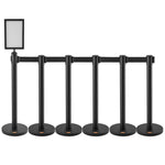 VEVOR Crowd Control Stanchions, 6-Pack Crowd Control Barriers, Carbon Steel Baking Painted Stanchion Queue Post with Sign Holder & 3PCS 6.5FT Retractable Belt, Belt Barrier Line Divider, Easy Assembly