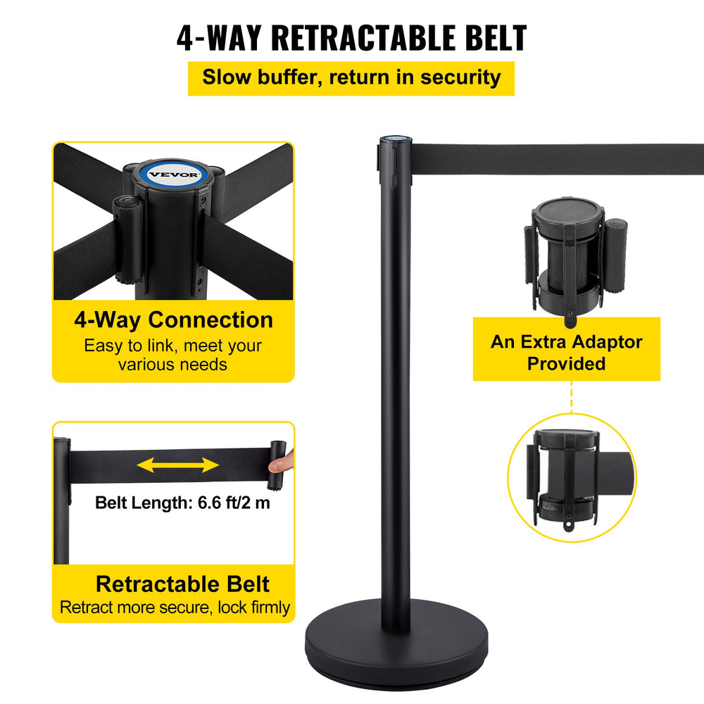 VEVOR Crowd Control Stanchions, 6-Pack Crowd Control Barriers with 3PCS 6.5FT Retractable Belt, Stanchion Posts Queue Pole for Crowd Control Barriers, Easy Assembly