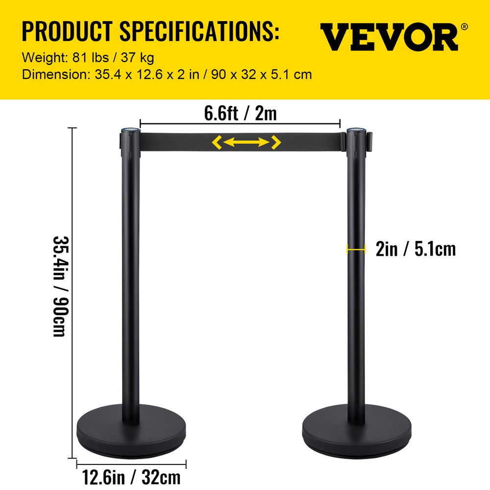 VEVOR Crowd Control Stanchions, 6-Pack Crowd Control Barriers with 3PCS 6.5FT Retractable Belt, Stanchion Posts Queue Pole for Crowd Control Barriers, Easy Assembly