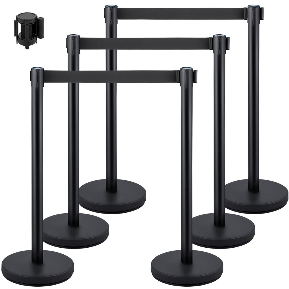 VEVOR Crowd Control Stanchions, 6-Pack Crowd Control Barriers with 3PCS 6.5FT Retractable Belt, Stanchion Posts Queue Pole for Crowd Control Barriers, Easy Assembly