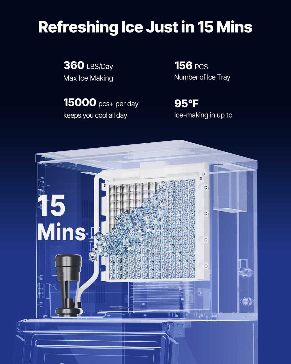 VEVOR Commercial Ice Maker Machine, 360LBS/24H Ice Making Machine with 250LBS Large Storage Bin, Auto Self-Cleaning Ice Maker Machine with Touchscreen for Bar Cafe Restaurant Business Commercial