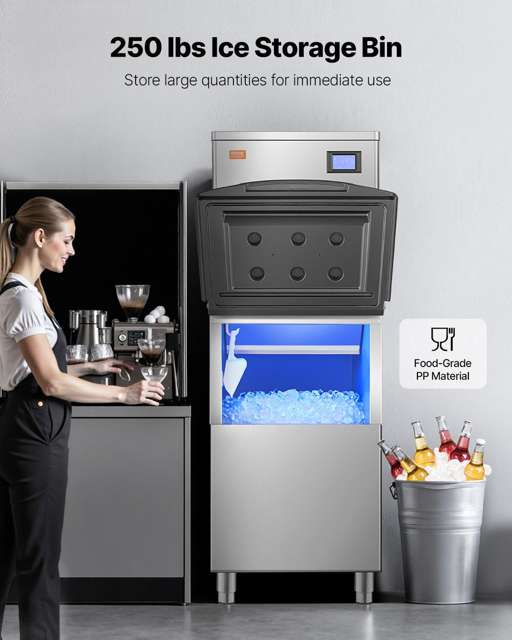 VEVOR Commercial Ice Maker Machine, 360LBS/24H Ice Making Machine with 250LBS Large Storage Bin, Auto Self-Cleaning Ice Maker Machine with Touchscreen for Bar Cafe Restaurant Business Commercial