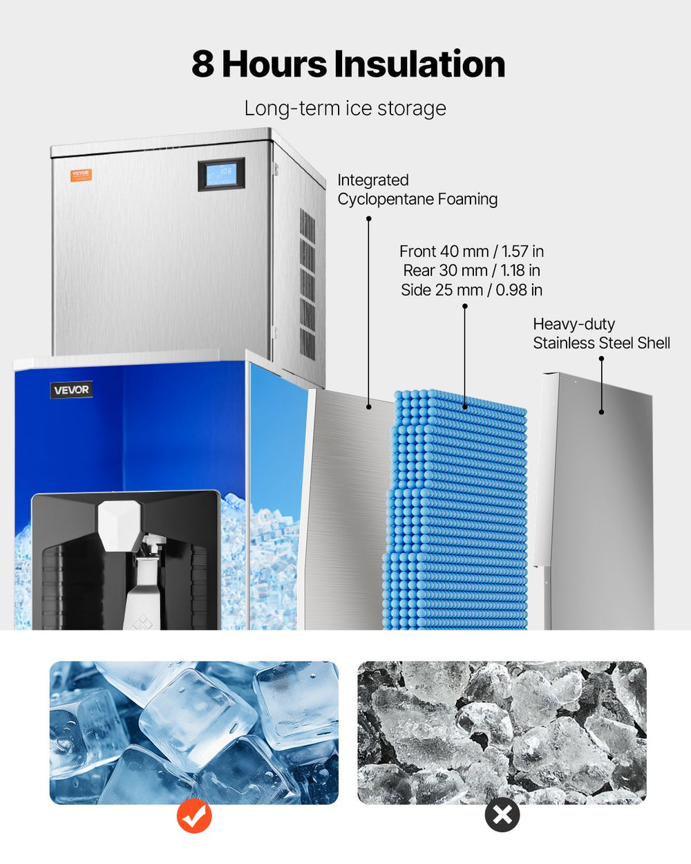 VEVOR Commercial Ice Maker, 400 Lbs/Day Ice Maker Machine, 180 Lbs Large Ice Storage Bin with 20 Lbs/Min Automatic Ice Dispensing, Self-Cleaning Ice Machine with Touchscreen for Bar, Cafe, Restaurant