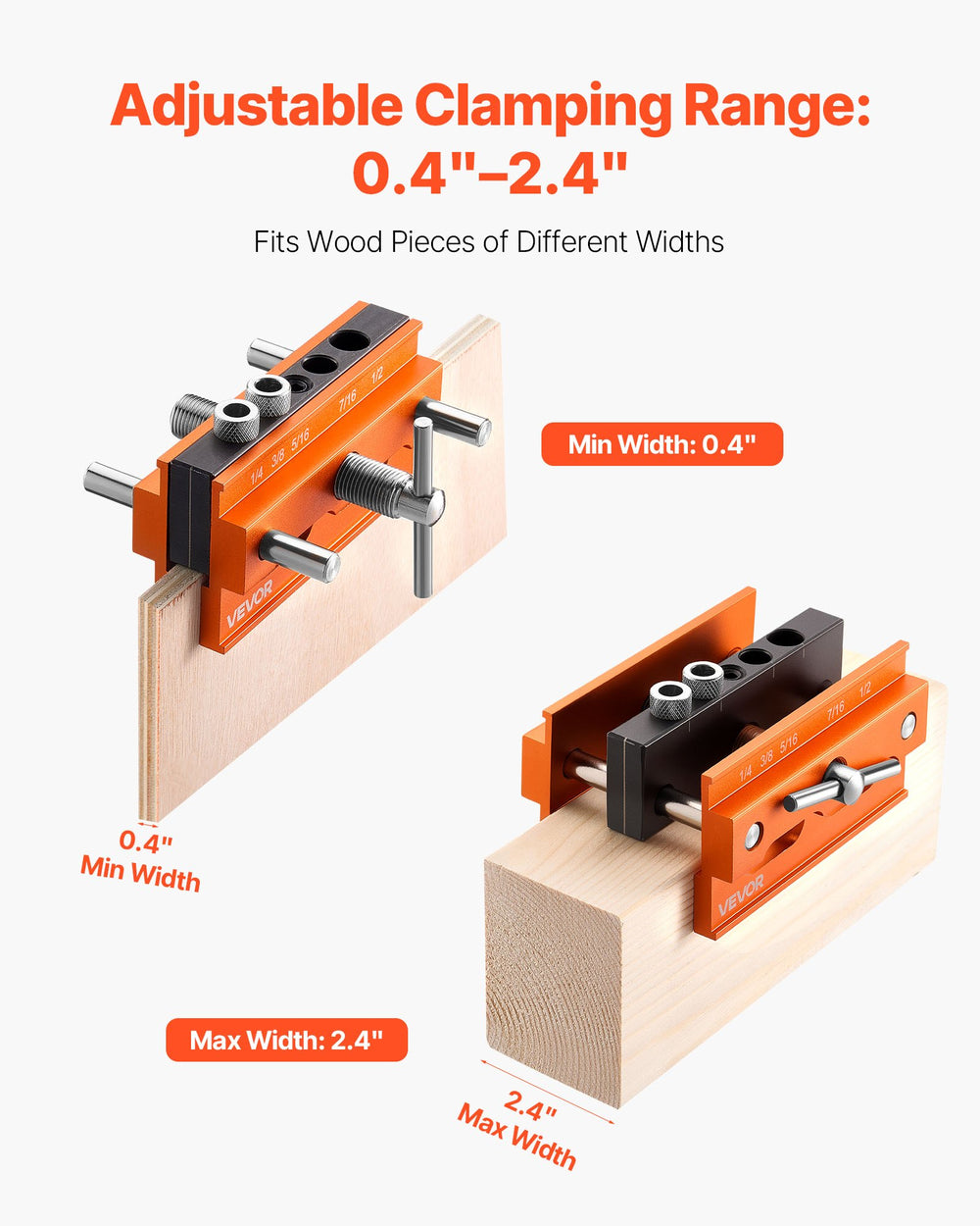 VEVOR Doweling Jig Kit, Self Centering Dowel Drill Jig for Straight Holes, Aluminum Alloy Woodworking Tools with 6 Drill Guide Bushings, Adjustable Width, for Wood Working, Drilling and Marking