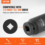 VEVOR Axle Nut Impact Socket Set, 1/2" Drive Deep 6+12-Point 14-Piece Metric Spindle Nut Socket Set, CR-V Heat Treated Large Socket Set with Storage Case, Auto Repair, Removing or Installing Axle Nuts