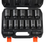VEVOR Axle Nut Impact Socket Set, 1/2" Drive Deep 6+12-Point 14-Piece Metric Spindle Nut Socket Set, CR-V Heat Treated Large Socket Set with Storage Case, Auto Repair, Removing or Installing Axle Nuts