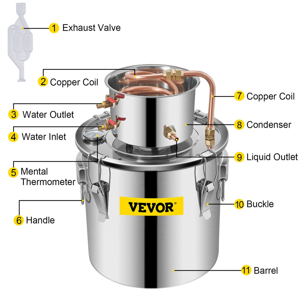 VEVOR Still Distillery Kit 20.8 L Essential Oil Distilling Kit w/ Water Pump