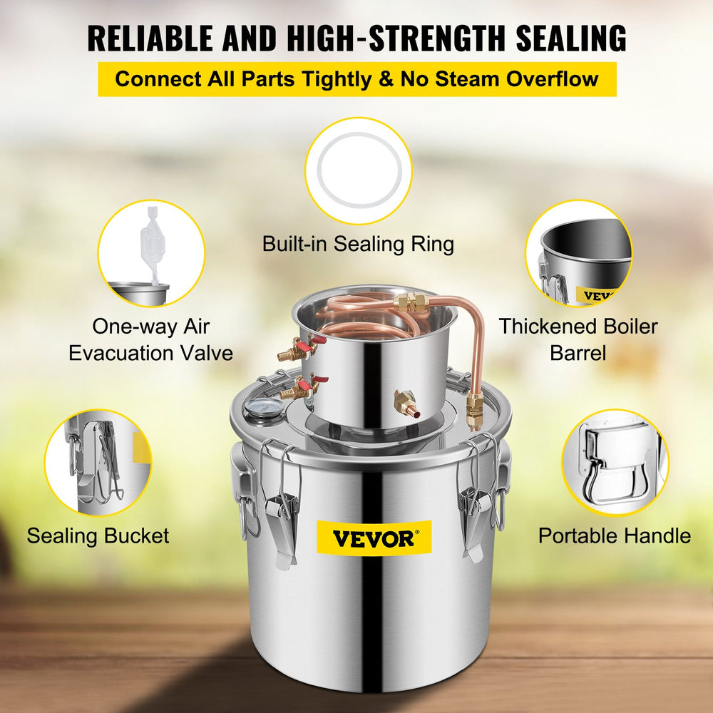 VEVOR Still Distillery Kit 36.3 L Essential Oil Distilling Kit w/ Water Pump