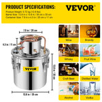 VEVOR Still Distillery Kit 36.3 L Essential Oil Distilling Kit w/ Water Pump