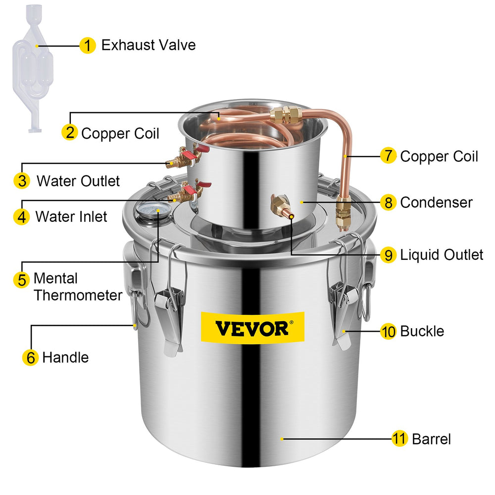 VEVOR Still Distillery Kit 36.3 L Essential Oil Distilling Kit w/ Water Pump