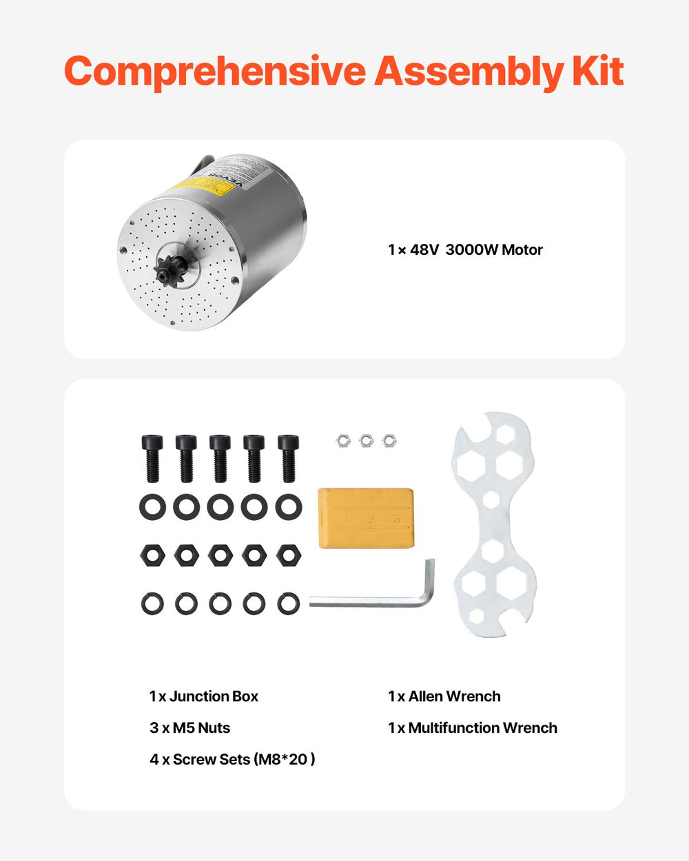 VEVOR 3000W Electric Brushless DC Motor Kit - 72V 4900rpm Motor with Upgraded Speed Controller for Go Karts E-Bike Motorcycle Scooter