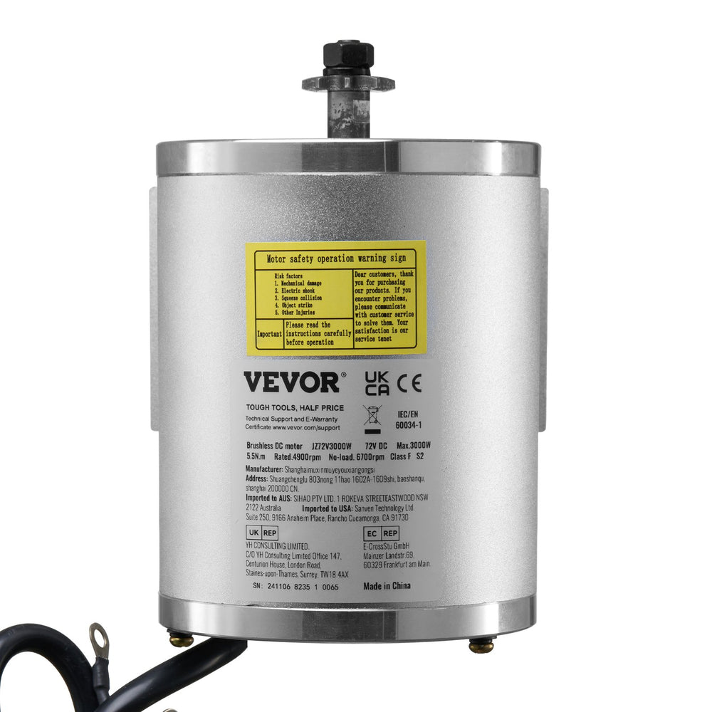 VEVOR 3000W Electric Brushless DC Motor Kit - 72V 4900rpm Motor with Upgraded Speed Controller and Throttle Grip Kit for Go Karts E-Bike Motorcycle Scooter DIY