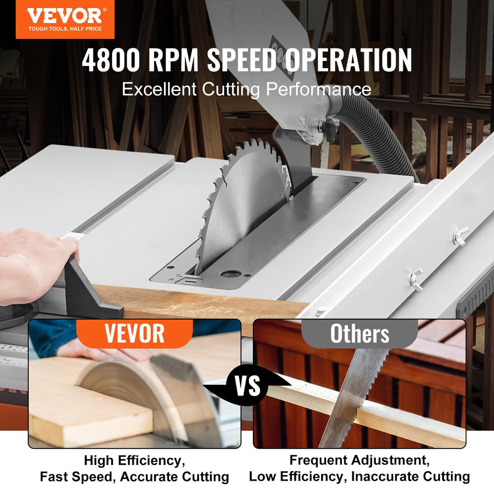 VEVOR 25.4 cm Table Saw w/ Stand Electric Cutting Machine 4800RPM 63.5 cm Rip Capacity