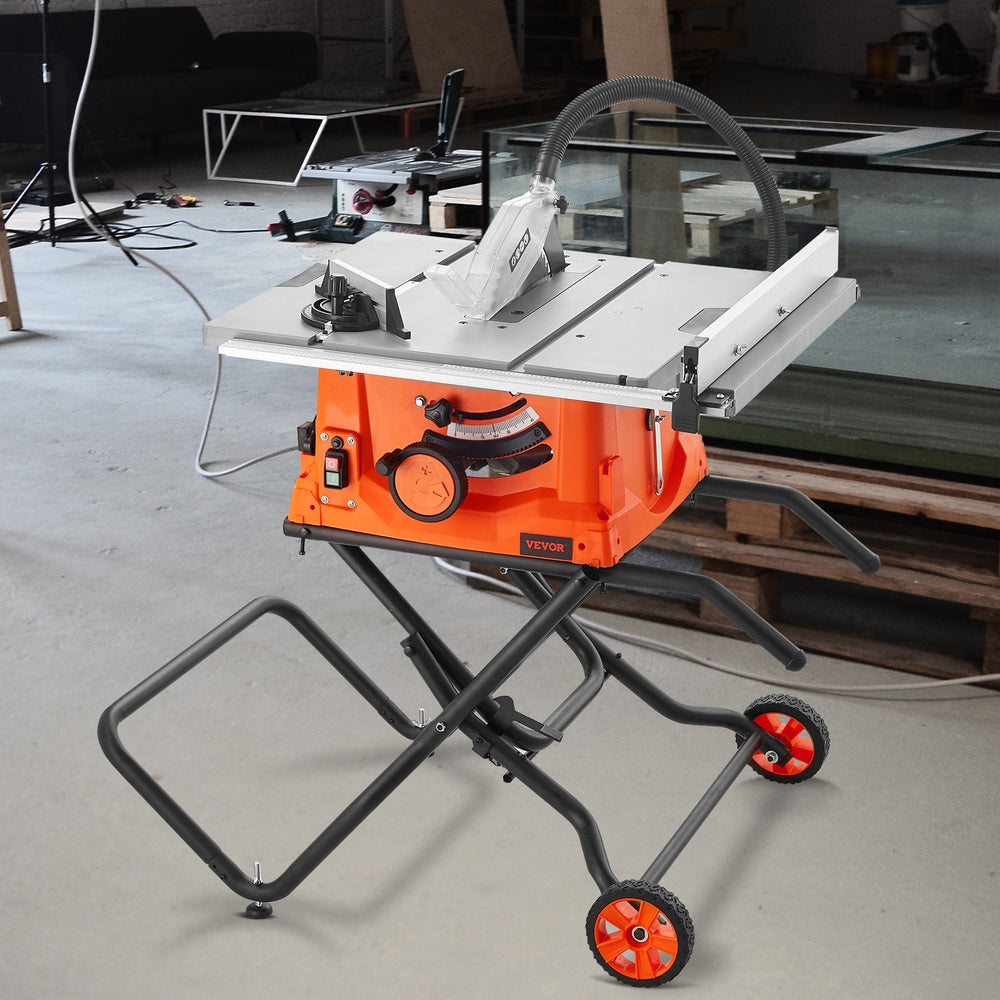 VEVOR 25.4 cm Table Saw w/ Stand Electric Cutting Machine 4800RPM 63.5 cm Rip Capacity