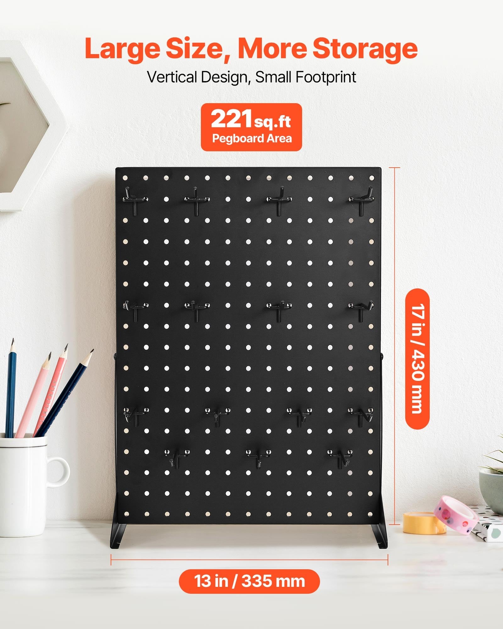 VEVOR Pegboard Display Stand, 43 x 33 cm Tabletop Pegboard Display Stand with 15 Hooks, Thickened Cold-Rolled Steel Peg Board Panel for Grocery, Retail Store and Jewelry Shop, Black (1 PCS)