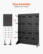 VEVOR Pegboard Display Stand, 43 x 33 cm Tabletop Pegboard Display Stand with 15 Hooks, Thickened Cold-Rolled Steel Peg Board Panel for Grocery, Retail Store and Jewelry Shop, Black (1 PCS)