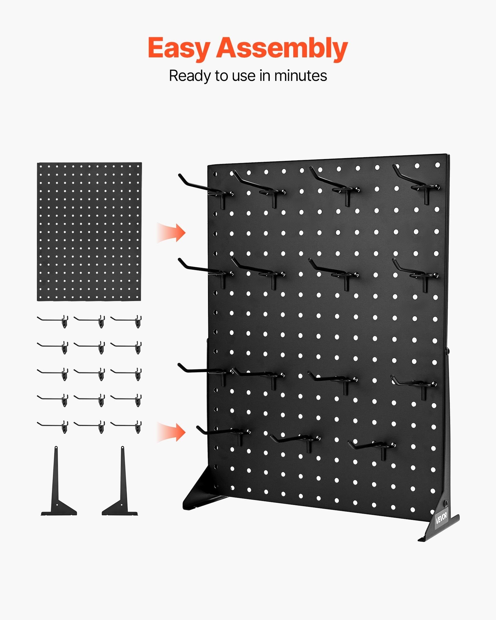 VEVOR Pegboard Display Stand, 43 x 33 cm Tabletop Pegboard Display Stand with 15 Hooks, Thickened Cold-Rolled Steel Peg Board Panel for Grocery, Retail Store and Jewelry Shop, Black (1 PCS)