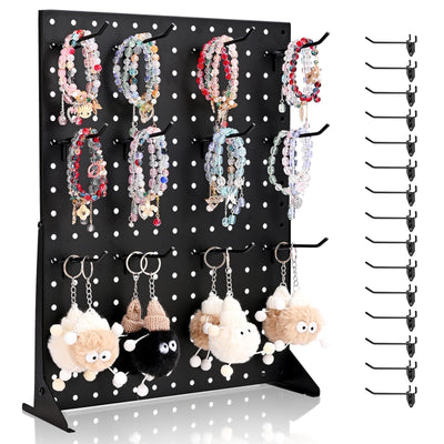 VEVOR Pegboard Display Stand, 43 x 33 cm Tabletop Pegboard Display Stand with 15 Hooks, Thickened Cold-Rolled Steel Peg Board Panel for Grocery, Retail Store and Jewelry Shop, Black (1 PCS)