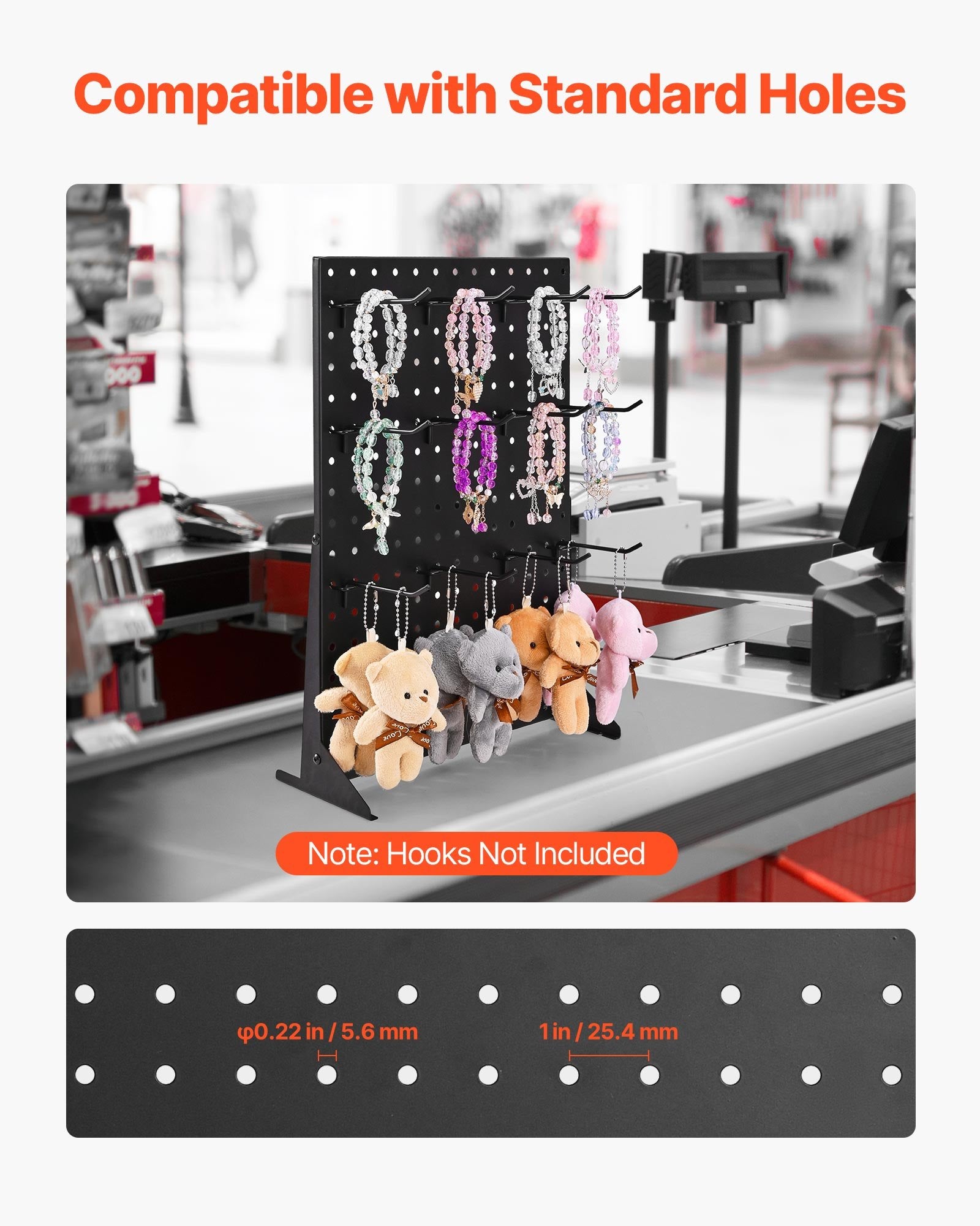 VEVOR Pegboard Display Stand, 43 x 33 cm Tabletop Pegboard Display Stand, Accessories Rack Organizer, Thickened Cold-Rolled Steel Peg Board Panel for Grocery Retail Store Jewelry Shop, Black (4 PCS)