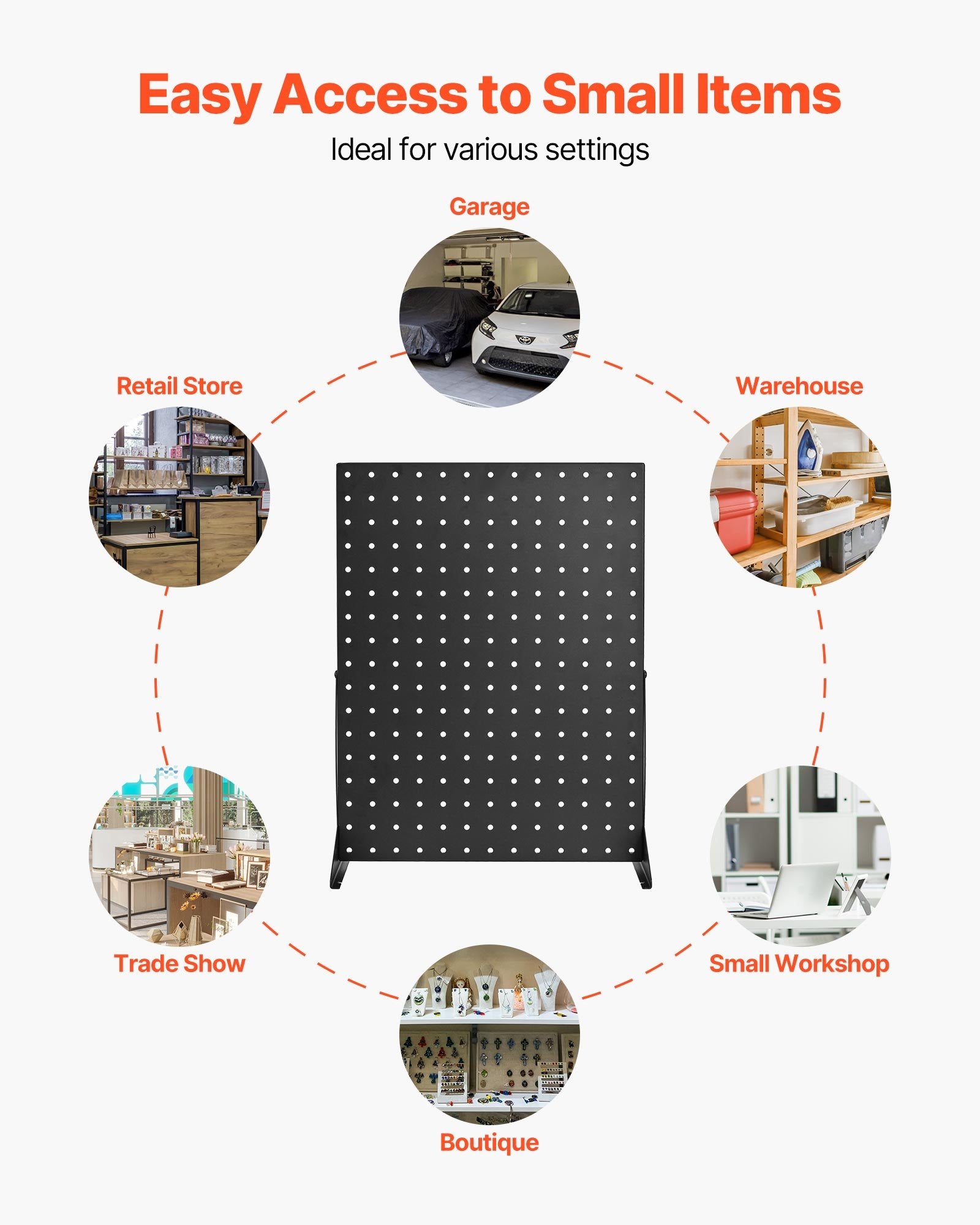 VEVOR Pegboard Display Stand, 43 x 33 cm Tabletop Pegboard Display Stand, Accessories Rack Organizer, Thickened Cold-Rolled Steel Peg Board Panel for Grocery Retail Store Jewelry Shop, Black (4 PCS)