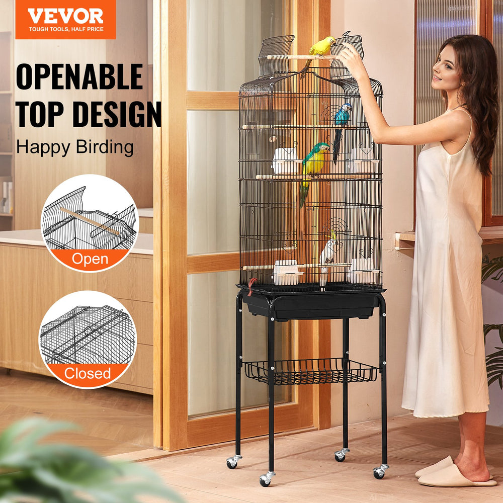 VEVOR Large Bird Cage, 62 in, Open Top Parakeet Cage with Rolling Stand,  Steel Bird Flight Cage with Removable Tray, Budgie Birdcage with 4 Perches, Parrot Cage for Lovebirds Cockatiels Pet Toy