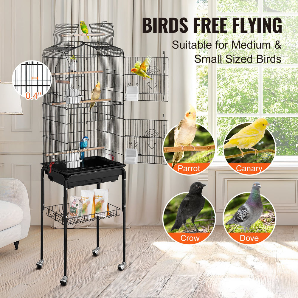 VEVOR Large Bird Cage, 62 in, Open Top Parakeet Cage with Rolling Stand,  Steel Bird Flight Cage with Removable Tray, Budgie Birdcage with 4 Perches, Parrot Cage for Lovebirds Cockatiels Pet Toy