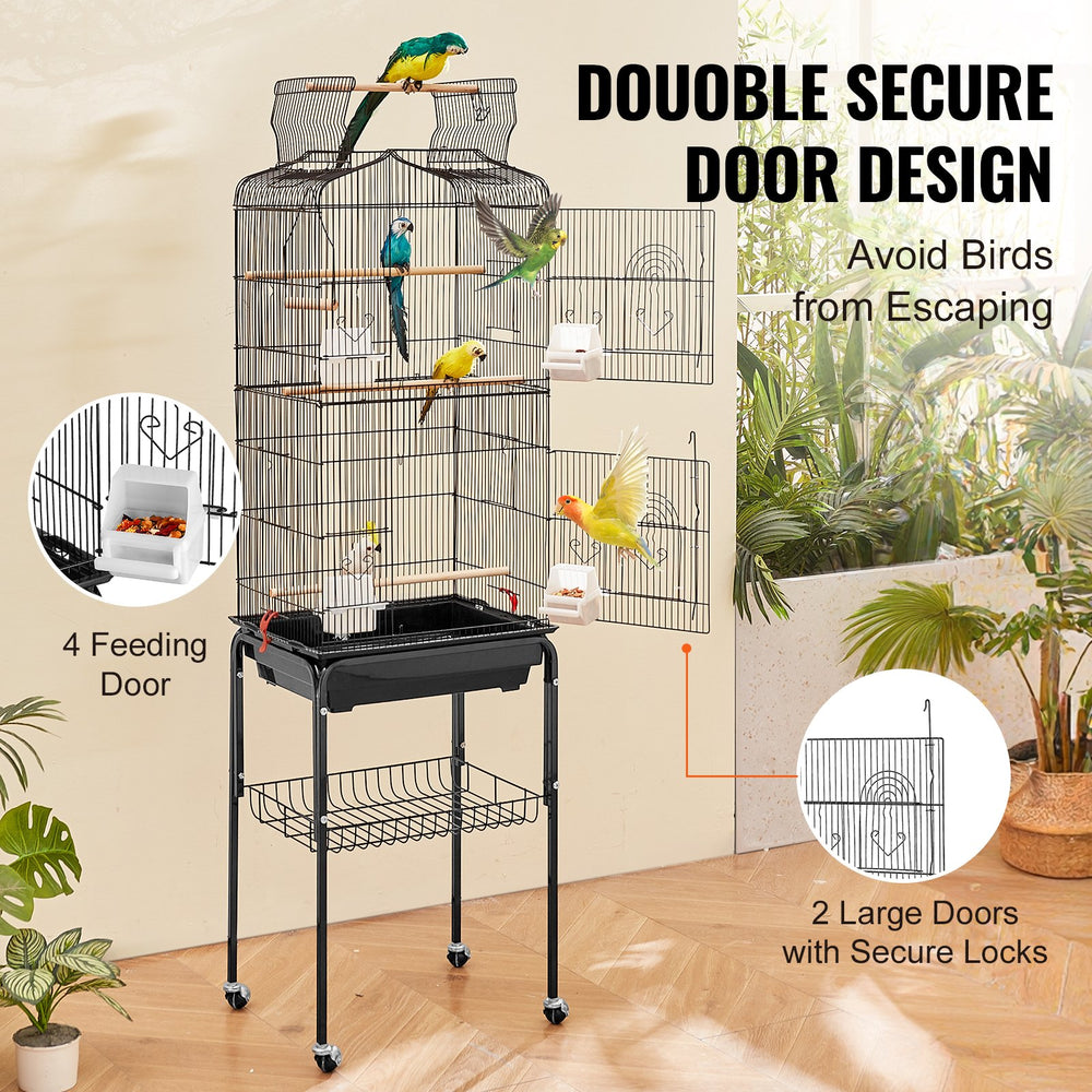 VEVOR Large Bird Cage, 62 in, Open Top Parakeet Cage with Rolling Stand,  Steel Bird Flight Cage with Removable Tray, Budgie Birdcage with 4 Perches, Parrot Cage for Lovebirds Cockatiels Pet Toy